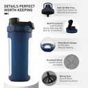 26oz Glass Protein Shaker Bottle, Stainless Steel Mixing Ball & Silicone Sleeve, Odorless, Leak-Proof, BPA-Free, Ideal for Smoothies & Workout Drinks (Steel Blue)