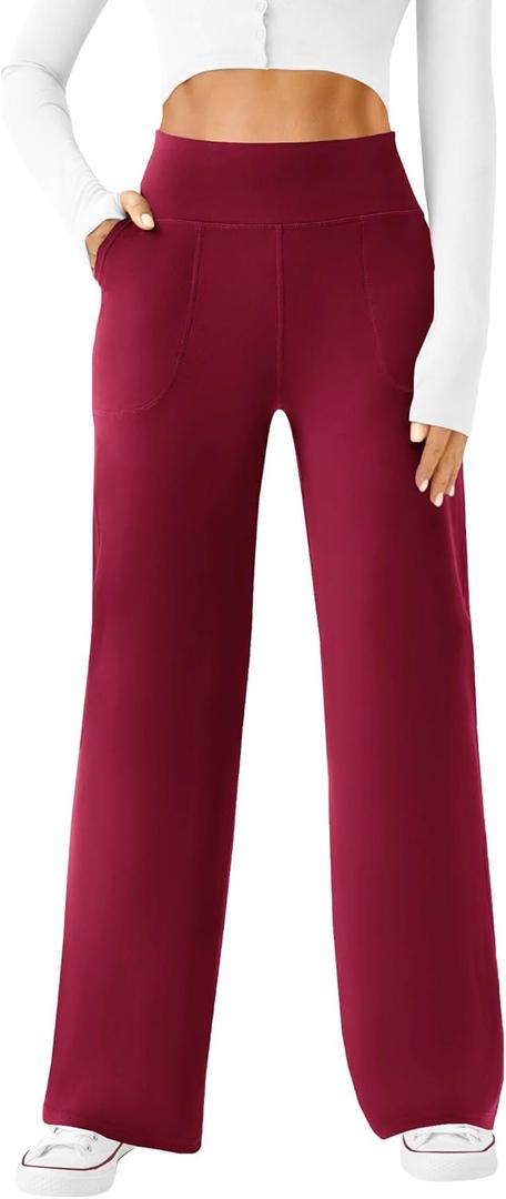 DLOODA Womens Wide Leg Yoga Pants Casual Work Dress Pants Lounge Sweatpants High Waist Comfy Loose Trousers with Pockets, S