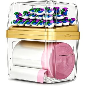 2-in-1 Trash Bag Dispenser & Laundry/Dishwasher Pods Container, Clear Acrylic Garbage Bag Holder with Removable Lids, Under Sink Organizer Kitchen Pantry Storage Box