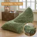 XeGe Fluffy Kids Stuffed Animal Storage Bean Bag Cover (No Filler), Moss Fuzzy Faux Fur Beanbag Organizer with Handle Teens Girls Adults, Shaggy Furry Plush Toys Holder Floor Lounger Chair, Sage Green