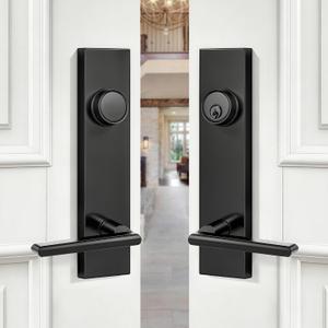Double Front Door Lock Set, Matte Black Double Door Handle Set, Heavy Duty Double Door Handle with Dummy, Black Double Entry Door Lock Set