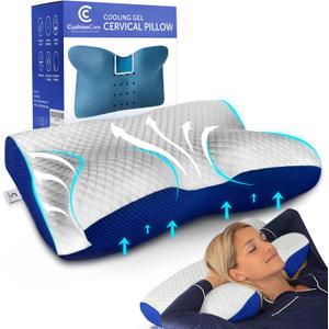 Cooling Gel Pillow for Neck and Shoulder Pain  Memory Foam Cervical Pillow with Orthopedic Contour Support & Ventilated Cover  For Pain Relief & Alignment  Side, Back & Stomach Sleepers + Free Mask