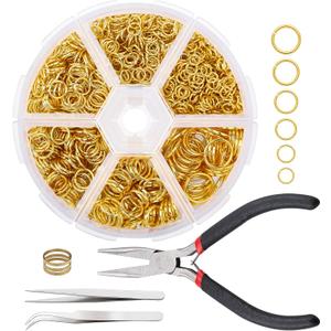 Gartful Jump Rings for Jewelry Making, 4-10mm Gold Jump Ring with Pliers & Tweezers & Opener Ring for Jewelry Repair & DIY Necklace, Bracelet, Earring, Keychain