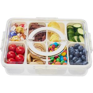 Snackle Box Container,Divided Serving Tray with Lid and Handle,8 Compartment Travel Snack Box for Candy Fruits Nuts Veggie for Travel Party Picnic1 Pack (White)
