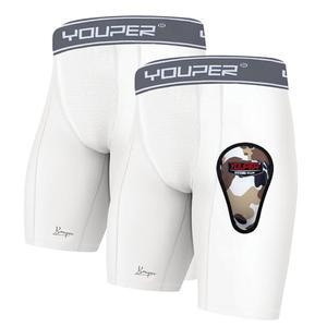 Youper Boys Athletic Supporter, Compression Shorts w/Soft Protective Athletic Cup, Youth Sizes (Medium, White Grey)