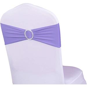 WENSINL Spandex Lavender Chair Sashes 100 Pack Light Purple Chair Bows Bands with Silver Buckle for Wedding Birthday Party Bridal Shower Anniversary Engagement Christmas Events Decorations