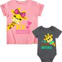 Funnycokid Big Sister Little Brother Matching Outfits Toddler Girl Shirt Newborn Boys Clothes (Kid (3T)/Baby (0-3M), Giraffe Yellow)