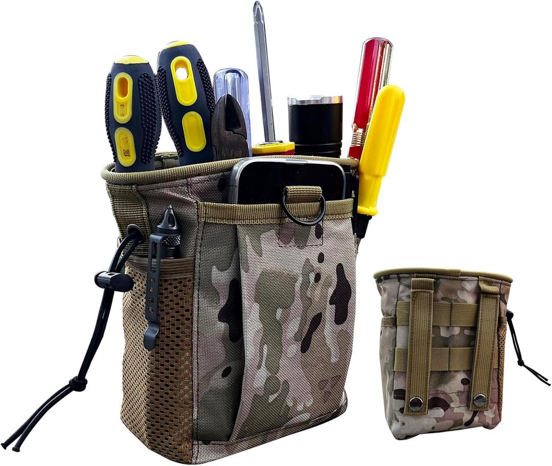 Small Tool Pouch,Utility Tool Bag, Small Toolbox, Screw Driver, Plier Organizer, Flashlight Holster and Knife Holder, Tool Belt Pouches for Electrician,Contractor,Plumber,Carpenter,Home Use(camo)