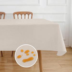 NLMUVW Vinyl Tablecloth with Flannel Backing 100% Waterproof Rectangle PVC Table Cloth Oil Proof Wipe Clean Table Cover for Dining Party Camping Outdoor, Champagne, 60 X 120 Inch