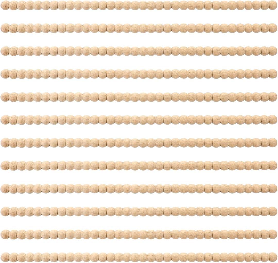 Nuanchu 12 Pcs Decorative Beaded Wood Trim Molding Half Wooden Beads Bobbin Trims 15.75 Inch Unfinished 3D Pearl Paintable Wood Molding for DIY Crafts Home Wall Cabinet Shelf Window Door (14 mm)