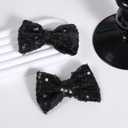 2 x 3Inch Glitter Fashion Bow Hairpin Sparkling Black Sequins Bow Hair Clip Barrettes for little Baby Toddler Girls,Teens, Kids Children Cute Halloween Costume Dress up Accessories