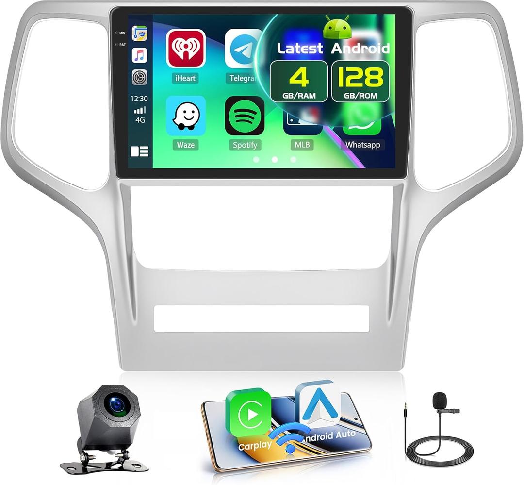 Fuluku 4+128GB Android 15 Car Stereo for Jeep Grand Cherokee 2010-2013 Wireless Carplay Android Auto, 9 Inch Incell Touch Screen Car Stereo with Canbus, GPS, Backup Camera, Bluetooth, FM/RDS, EQ, WiFi