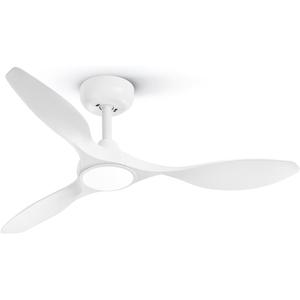 Roomratv 42 Inch White Ceiling Fans with Lights, Remote Control,Reversible DC Motor,Dimmable,6 Speeds,Ultra Quiet,3 Blade Ceiling Fans for Bedroom,Living Room,Indoor Outdoor Patio