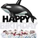Killer Whales Cake Topper for Boys Girls Baby Shower Whales Happy Birthday Cake Decorations Ocean Cute Animals Theme Party Supplies Fish Glitter Cake Decor