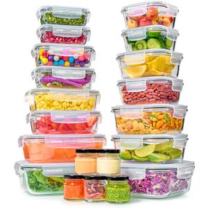 40pc Set Glass Food Storage Containers & Bowls with Airtight Lids - Leakproof BPA-Free Meal Prep Airtight Stackable Lunch Boxes, Kitchen Pantry & Storage Organizers - Microwave Freezer Dishwasher Safe