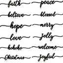 BORAMDO Christmas Wooden Letter Wall Sign Decor 12Pcs, Wooden Words Cutouts for Home Decorations, Table Plate Rustic Ornaments, Blessed Joyful Believe Welcome Merry Christmas Black Wooden Signs