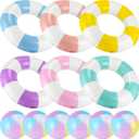 12 Pcs Pool Floats Included 6 Pastel Inflatable Beach Balls and 6 Swimming Rings for Adults, Macaron Beach Balls Striped Tubes for Summer Pool Supplies