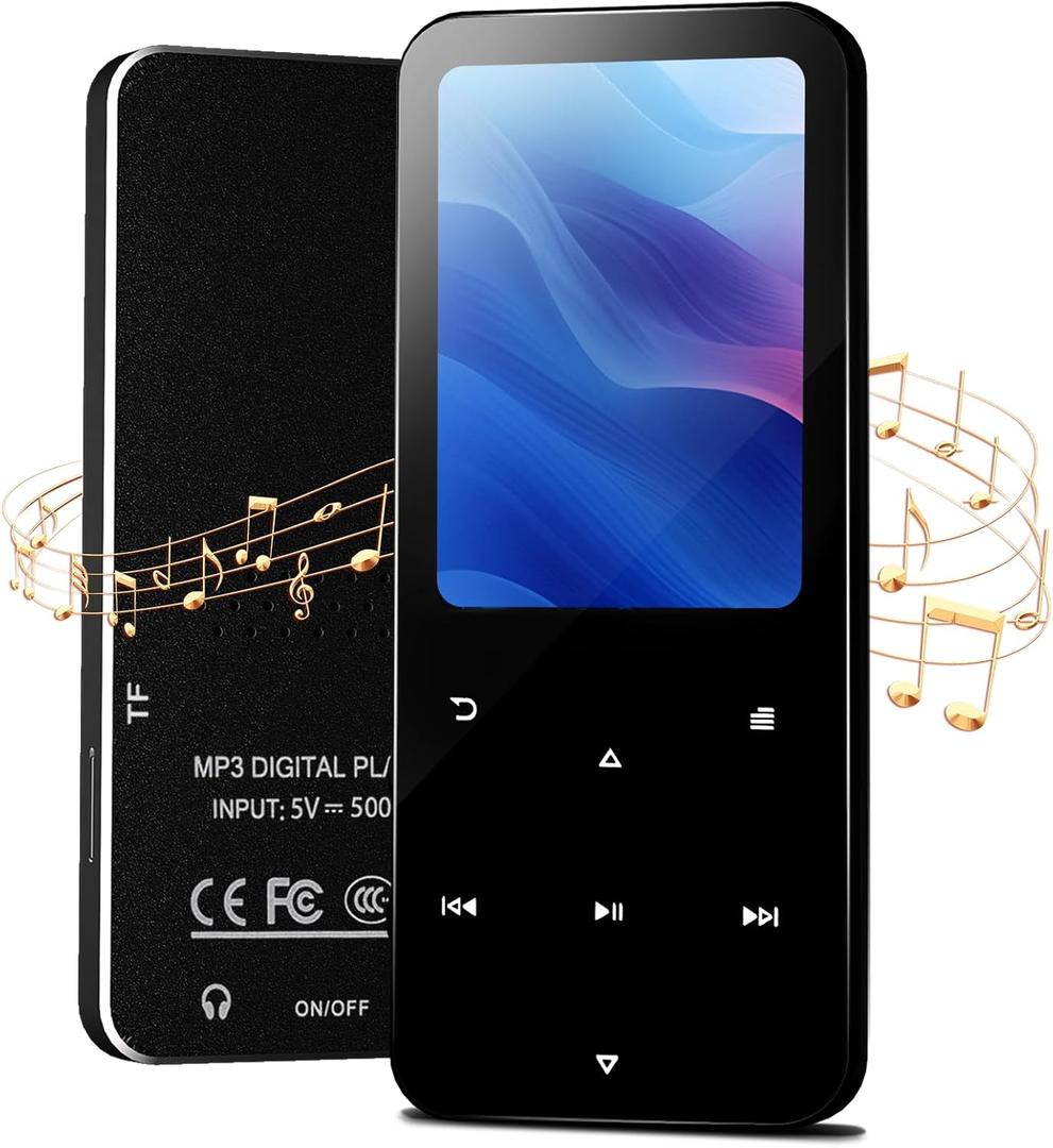 144GB MP3 Player, Bluetooth 5.2 Music Player, HiFi Sound Digital Music, Built-in HD Speaker, FM Radio, Voice Recorder, Earphones Included, MP3 Player for Friends, Kids, Students, Seniors (Black)