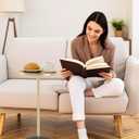 Round Side Table, Small Drink Table for Small Spaces, Modern Accent End Table with Metal Leg for Living Room, Bedroom, Corners, and Office (Gold)