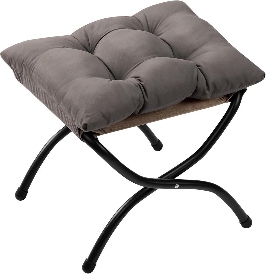 AbocoFur 15"(H) Folding Footrest Stool, Accent Padded Sofa Foot Stool for Lazy Chair, Upholstered Small Foldable Ottoman, Metal Frame Portable Foot Rest Ottoman for Lazy Chair, Bedroom, Dark Grey