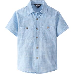 JOGAL Boys Chambray Shirts Short Sleeve Button Down Casual Cotton Woven Shirt with Two Pockets for Kids (11-12 Years, Skyblue)