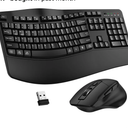 Wireless Keyboard and Mouse Combo, 2.4G Full Size Wave Keys Ergonomic Keyboard with Wrist Rest and 3-Level DPI Adjustable Wireless Ergonomic Mouse for Windows, Mac OS Desktop/Laptop/PC(Black)