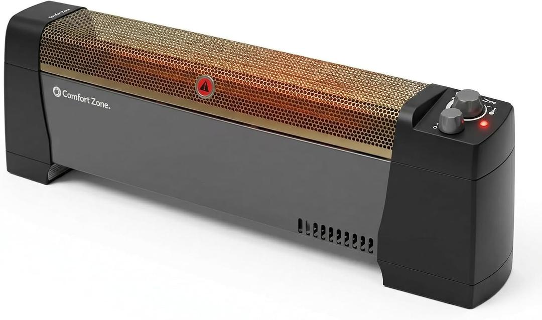 Comfort Zone 1500W Convection Baseboard Heater Silent Portable Electric Space Heater with Adjustable Thermostat, 2 Heat Settings & Safety Tip-Over Switch Black