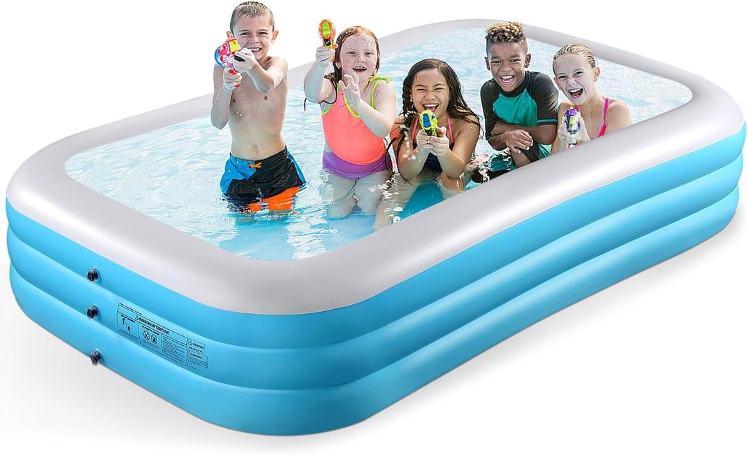 Inflatable Pool for Kids and Adults-130"*72"*22" Full-Sized Inflatable Swimming Pool Leakproof Blow Up Above Ground for Backyard Outdoor Garden Summer Water Party Blue