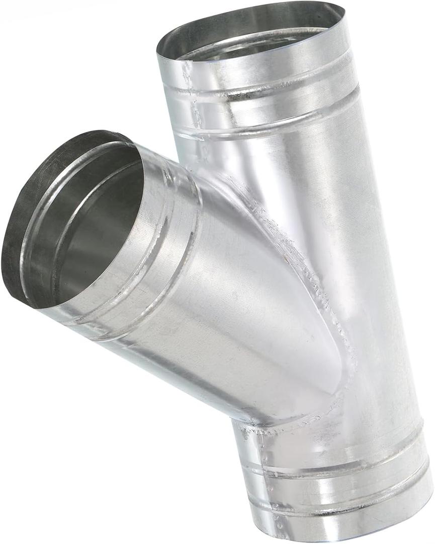 5 Inch Wye Duct Splitter, 45 Degree 3-Way Connector, Heavy Duty Galvanized Steel HVAC Dryer Vent Adapter for Exhaust Fan & Vent Hose Ducting, Industrial Ventilation (4 Inch to 4 Inch)