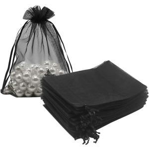 HRX Package Black Organza Bags 5x7 inch 100pcs, Mesh Candy Bags Jewelry Pouches Drawstring Empty Sachet for Present Wedding Giveaways