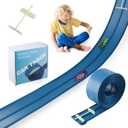 15 Ft Flexible Race Track for Kids, Hot Wheels, Matchbox Car Track,Car Launcher, Rolls Up Portable Race Track, Suction Cups Compatible, Diecast 1/50th Toy Cars, Cobalt Blue