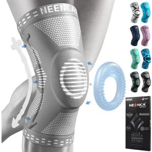 NEENCA Professional Knee Brace for Women/Men, Knee Support with Patella Pad & Side Stabilizers, Compression Knee Sleeve for Knee Joint Pain, Meniscus Tear, ACL, PCL, Runner, Workout - FSA/HSA Approved (Large, Grey)
