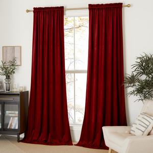 NICETOWN Christmas Red Velvet Textured Curtains/Draperies, Home Decoration Panels with Rod Pocket Design for Hall, Villa (1 Pair, 96 inches Long) (52"W x 96"L (Pack of 2))
