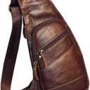 Hebetag Leather Sling Bag Crossbody Backpack for Men Women Travel Outdoor Camping (#01coffee)