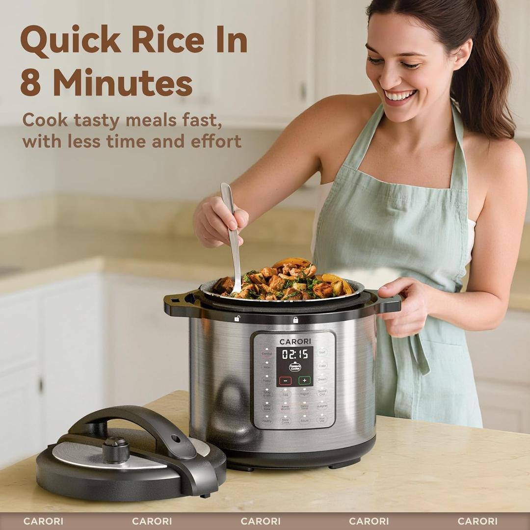 1200W 12-in-1 Electric Pressure Cooker 8Qt, Stainless Steel Pressure Cooker, Slow Cook Rice Cooker Steamer Saut, Yogurt Maker, Warmer & Sterilizer with Recipe, Safer Venting Design, Black