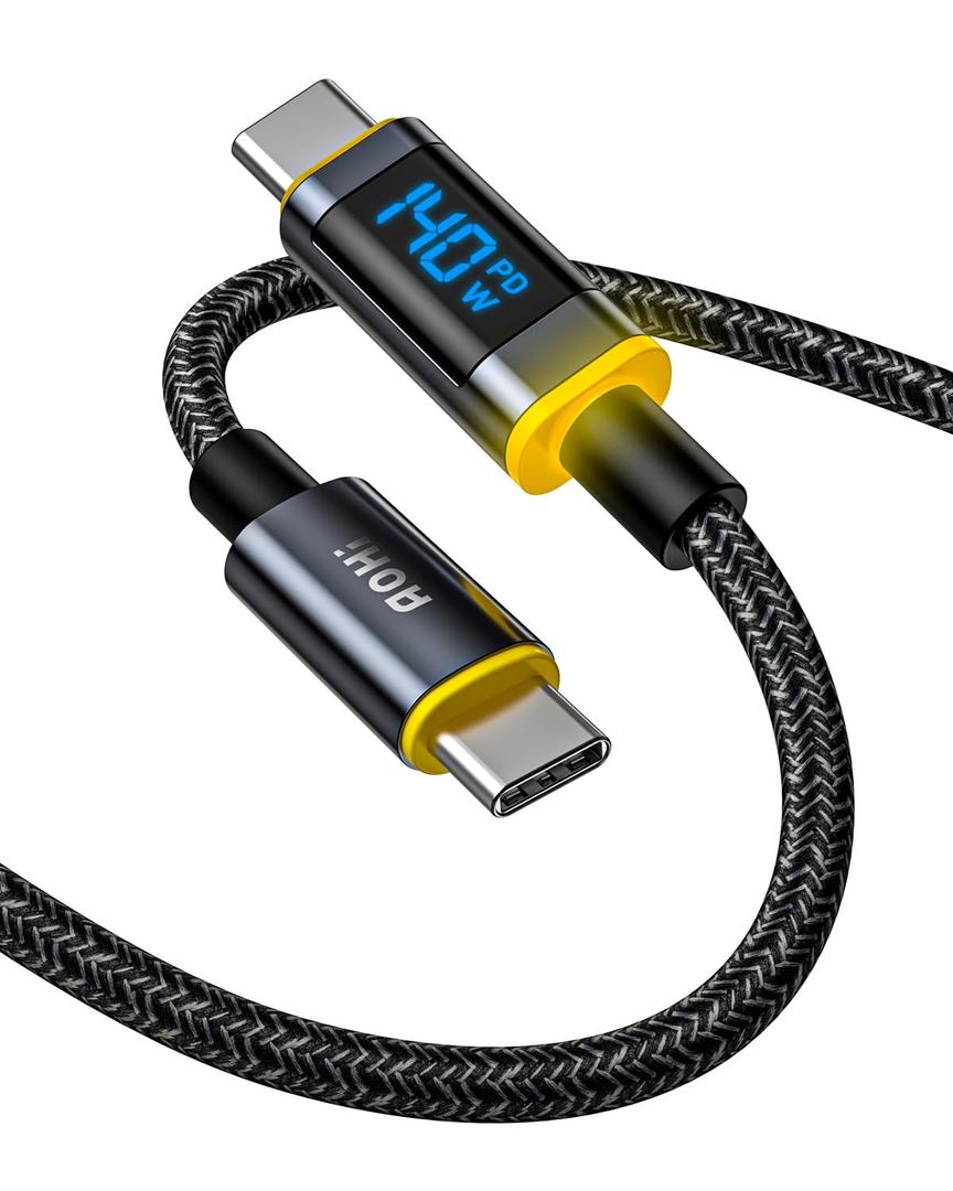 AOHI 140W USB C to USB C Cable with Display, Magline USB C Cable Nylon 4ft Type C Fast Charging Cable Cord Compatible with iPhone 15 Pro Max, Galaxy, MacBook Pro/Air, iPad Pro/Air, Pixel and More