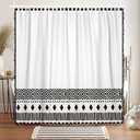 AOFOTO Bohemian Shower Curtain Tassel Boho Black and White Striped Geometric Pattern Shower Curtains for Bathroom Waterproof Bath Curtain Sets with Hooks Bathroom Home Decor 59x70 Inches