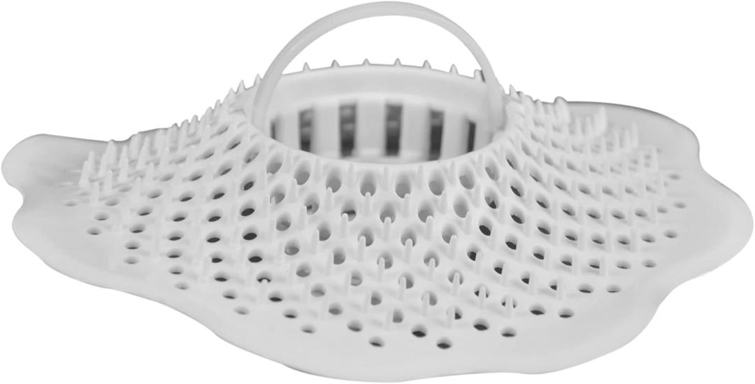 Danco Bathtub Drain Hair Catcher with in-Drain Basket and Strainer Pegs, fits 1.8″ Tub Drains, Protects Drains from Clogs, White, (10306)