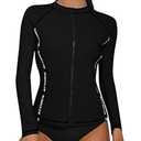 ATTRACO Uv Swim Shirts for Women Long Sleeve Bathing Suit Tops Surfing Swimsuit Black S
