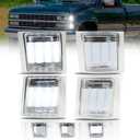 Front LED Side Marker Lights for Chevy C/K C10 Pickup Truck 1500 2500 3500 1994-1998 Silverado Tahoe, Chrome Housing Clear Lens White Sequential Turn Signal Side Corner Lights, 4 PCS