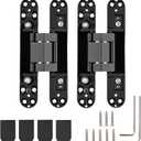 HBL' 2 Pack Hidden Door Hinges, 6 Inch Black Heavy Duty Hidden Hinges for Secret Doors, 3-Way Adjustable to Bulid Conceal Bookcase Door