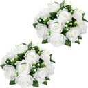 Briful Artificial Flower Balls for Table Centerpieces 2PCS 8.6" Silk Rose Floral Arrangement Fake Floral Bouquet for Wedding Parties Baby Showers DIY Event Home Decor(White)
