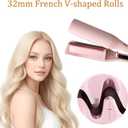 32mm (1.25") Wave Curling Iron, 2 Barrel Ionic Wavy Hair Curler with Anti-Scald Hair Crimper, Fast Heating, Dual Voltage, 4 Temp Ceramic Hair Waver for Wide Deep Waves (Pink)