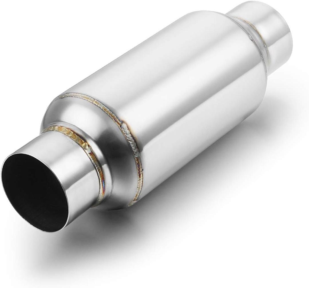 A-KARCK 2.5" Inlet Exhaust Resonator, 2.5" Inlet 2.5" Outlet 11.5" Overall Length Muffler Resonator Stainless Steel Polished