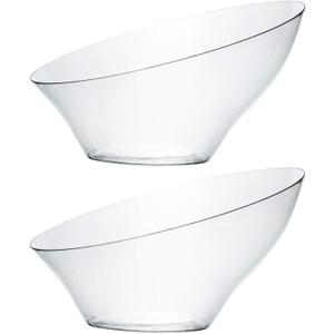 PLASTICPRO Disposable Angled Plastic Bowls Round Medium Serving Bowl, Elegant for Party's, Snack, or Salad Bowl, Clear Pack of 4