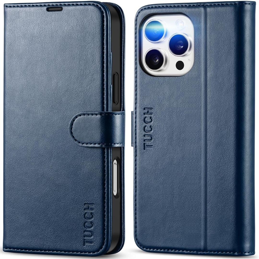 TUCCH Case Wallet for iPhone 16 Pro Max, Kickstand Magnetic [RFID Blocking] 4 Card Slots [TPU Inner Shell] PU Leather Protective Cover Compatible with iPhone 16 Pro Max 5G 2024, Dark Blue
