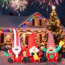 Christmas Decorations Inflatables Outdoor, 7.55FT Long Gnome Xmas Blow Up Built-in LED Lights with Trumpets, Stars and Gift Box Holiday Decor for Garden Lawn Yard Patio Bistro Indoor (White, Red, Yellow and Green)
