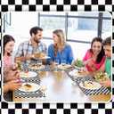 Lincia 100 Pcs Checkered Paper Placemats Birthday Party Supplies Disposable Placemats for Kids Baby Shower Men Party Decorations Favors 11 x 17 Inch(Black, White)