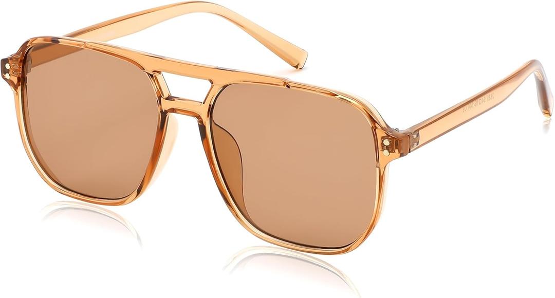 FEISEDY Retro Square Aviator Sunglasses Women Men 70s Vintage Trendy Plastic Frame Sun Glasses B2835 (003 Champagne Frame/Champagne Lens)