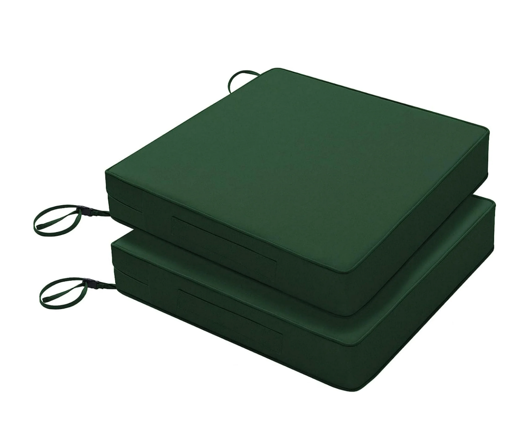 Favoyard Patio Chair Cushions 19 x 19 x 3 Inch Waterproof Outdoor Seat Cushions for Patio Furniture 3-Year Color Fastness Garden Sofa Couch Chair Pads with Handle & Adjustable Straps Set of 2, Green